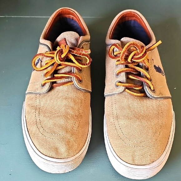 Polo by Ralph Lauren Tan Sneakers Casual Style. Canvas. 8D. Very Good Condition. - Picture 1 of 11